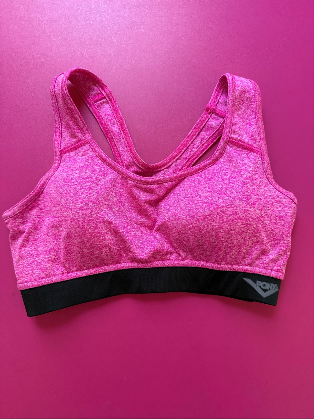 PONY Sports Bra Lightly Padded Hot Pink Heather and Black Size Small Racerback